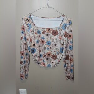 SHEIN Floral Long Sleeve Top - Blue, Pink, Brown